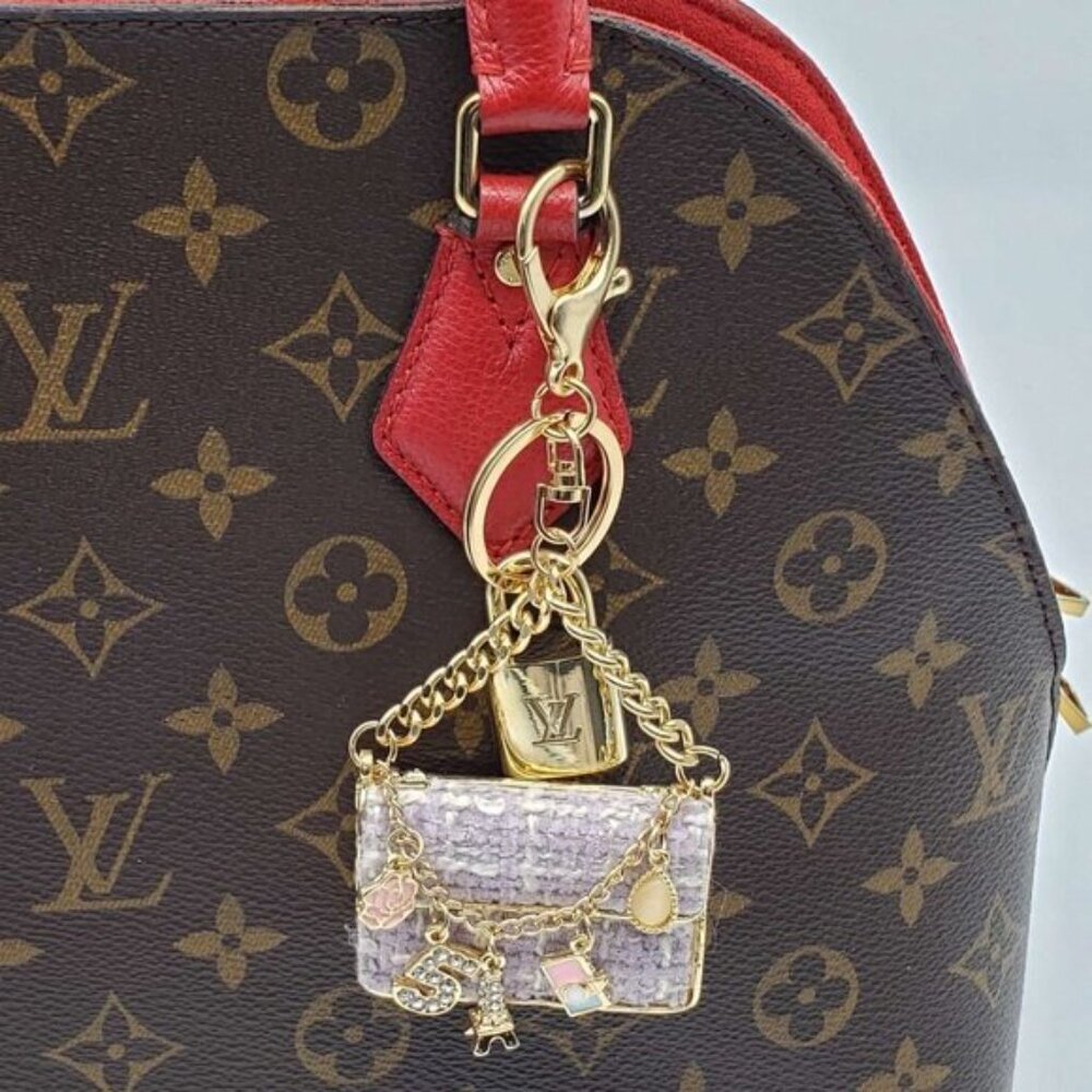 Authentic Louis Vuitton Padlock & Key Gold ✨Unbranded Tweed Bag Charm Keychain - Picture 8 of 9